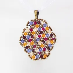 Pendant 40cm - Malvina Oval-Violet Organza - Pendant 40cm - Laiton bronze